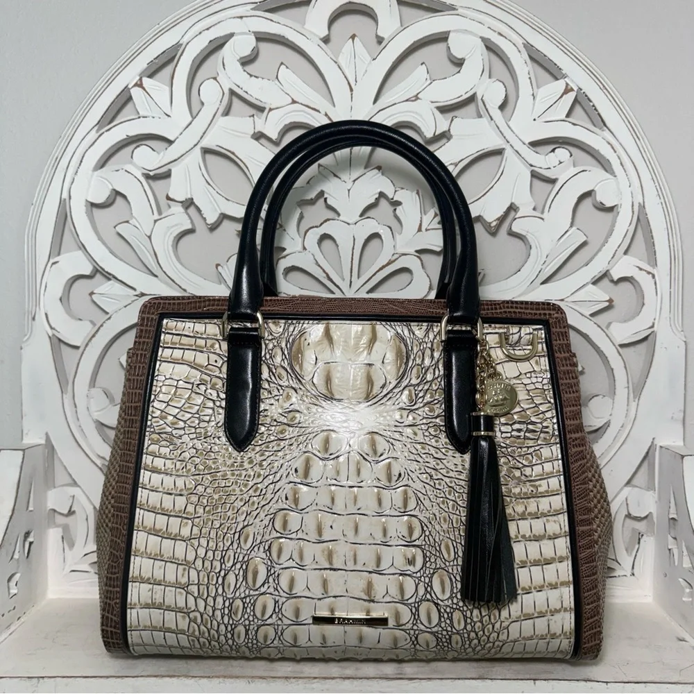 Brahmin Small Finley Satchel Timeless Taupe Skien Melbourne Leather - Picture 9 of 10